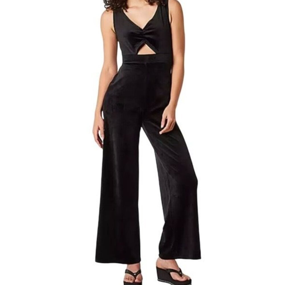 Juicy Couture Womens Sleeveless Black  Velour Jumpsuit With Cutout Detail Size L